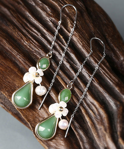 Chic Green Sterling Silver Coloured Glaze Pearl Shell Flower Drop Earrings LY2274 - fabuloryshop