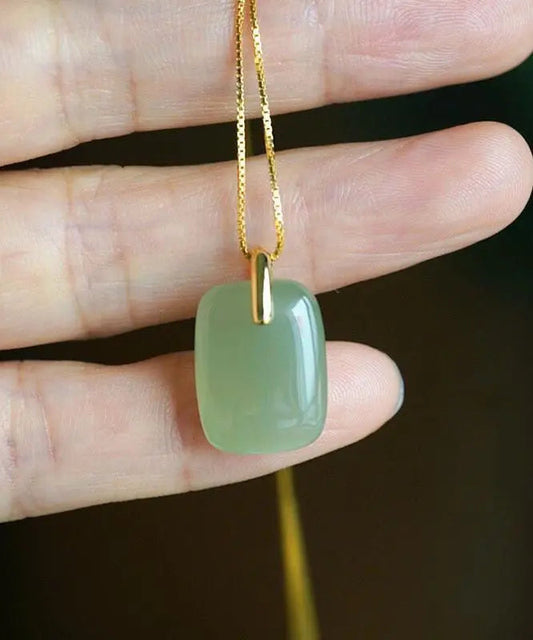Chic Green Sterling Silver Inlaid Jade Pendant Necklace Ada Fashion