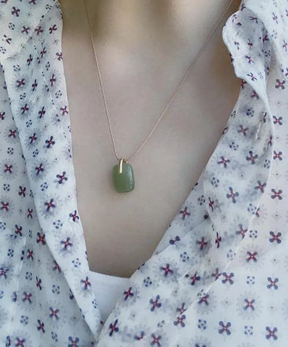 Chic Green Sterling Silver Inlaid Jade Pendant Necklace Ada Fashion