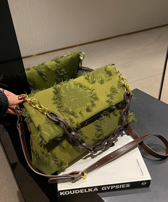 Chic Green Tassel Patchwork Chain Canvas Messenger Bag LY1376 - fabuloryshop