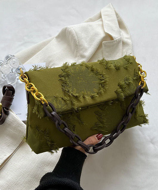 Chic Green Tassel Patchwork Chain Canvas Messenger Bag LY1376 - fabuloryshop