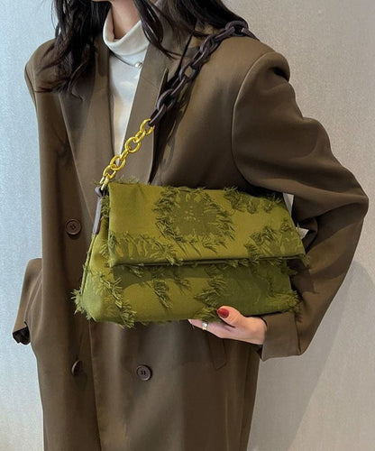 Chic Green Tassel Patchwork Chain Canvas Messenger Bag LY1376 - fabuloryshop