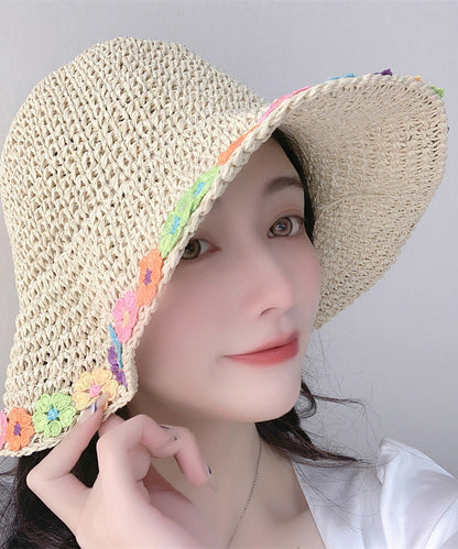 Chic Khaki Floral Straw Woven Floppy Sun Hat LY525 - fabuloryshop