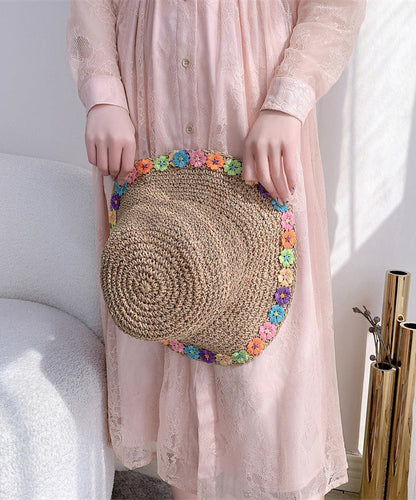 Chic Khaki Floral Straw Woven Floppy Sun Hat LY525 - fabuloryshop