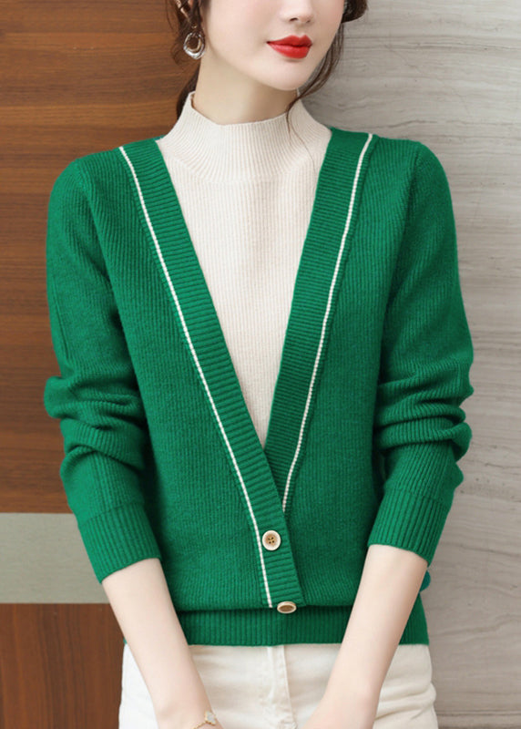 Khaki Half Hign Neck Knit Sweater Tops