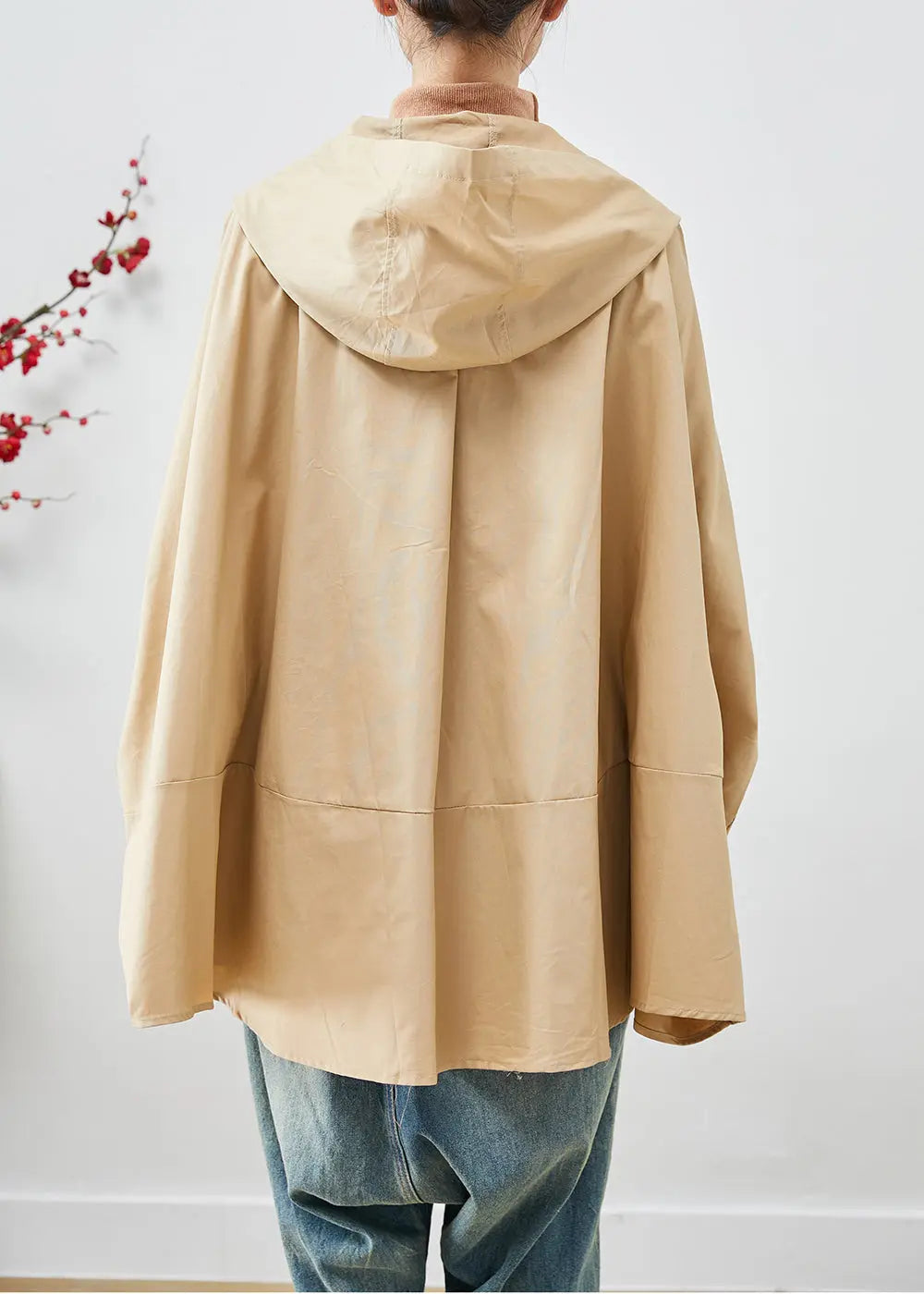 Chic Khaki Oversized Patchwork Cotton Coats Batwing Sleeve Ada Fashion