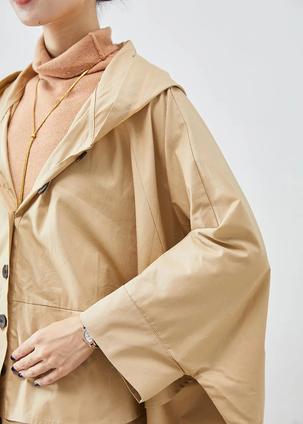 Chic Khaki Oversized Patchwork Cotton Coats Batwing Sleeve Ada Fashion