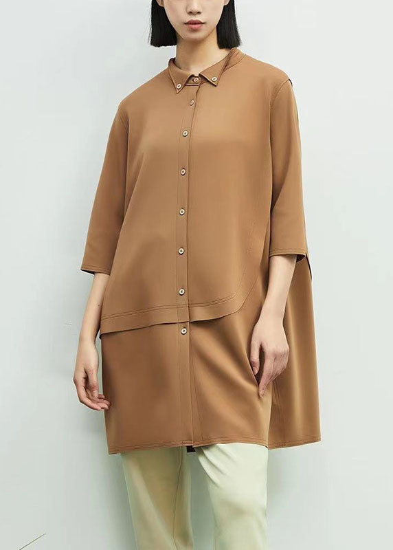 Chic Khaki Peter Pan Collar Asymmetrical Patchwork Cotton Dresses Spring LY1455 - fabuloryshop