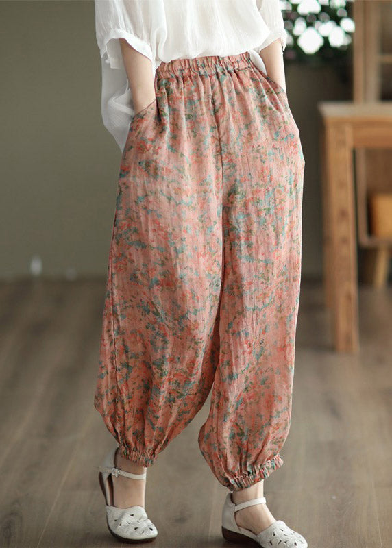 Chic Khaki Print Elastic Waist Linen Beam Pants Spring LY1501 - fabuloryshop