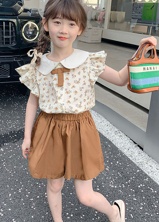 Chic Khaki Ruffled Print Patchwork Cotton Baby Girls Two Pieces Set Summer LY5513 - fabuloryshop