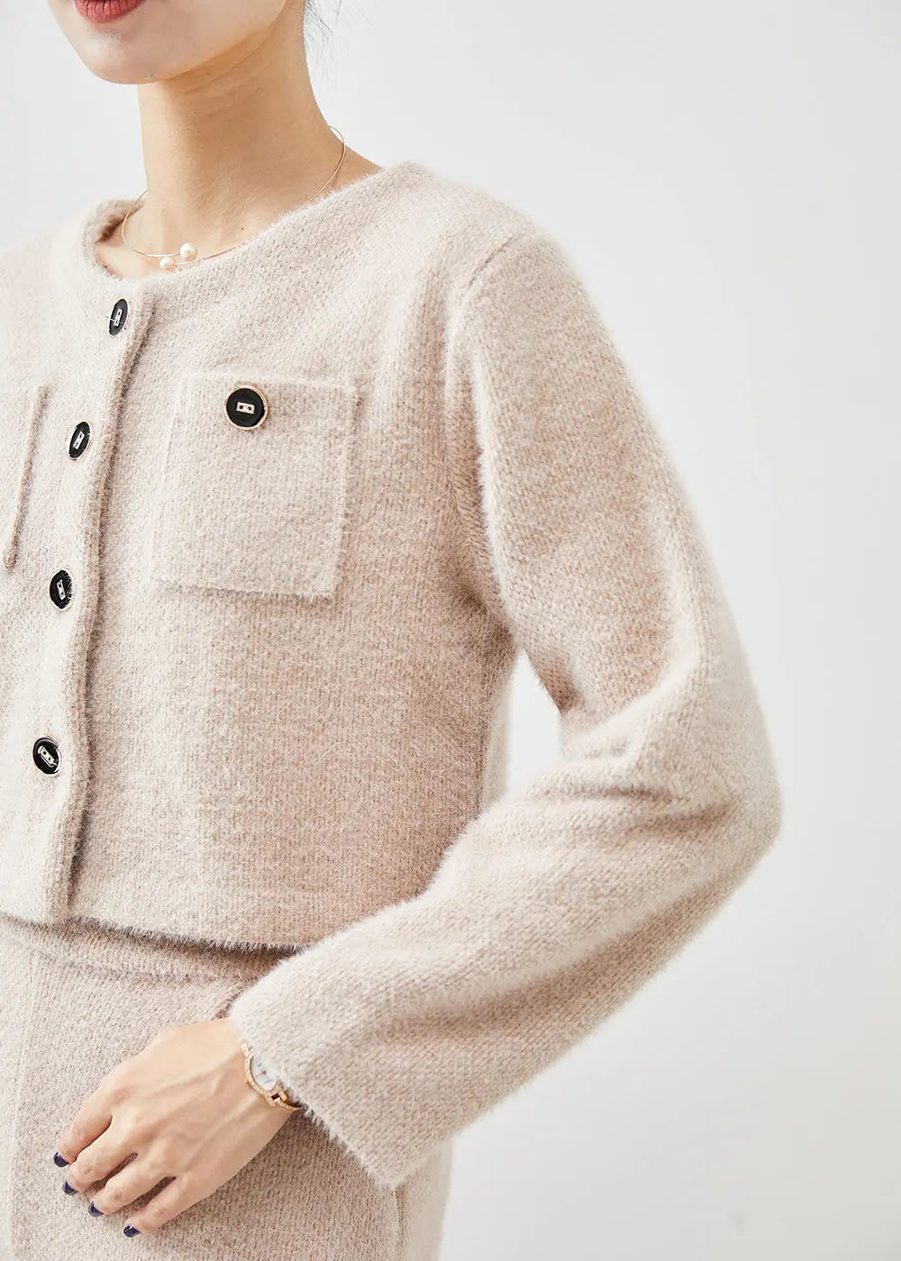 Chic Khaki Silm Fit Warm Fluffy Two Pieces Set Fall Ada Fashion