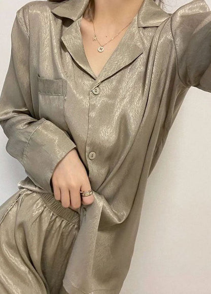 Chic Light Purple Peter Pan Collar Patchwork Ice Silk Two Piece Set Pajamas Spring LY2844 - fabuloryshop