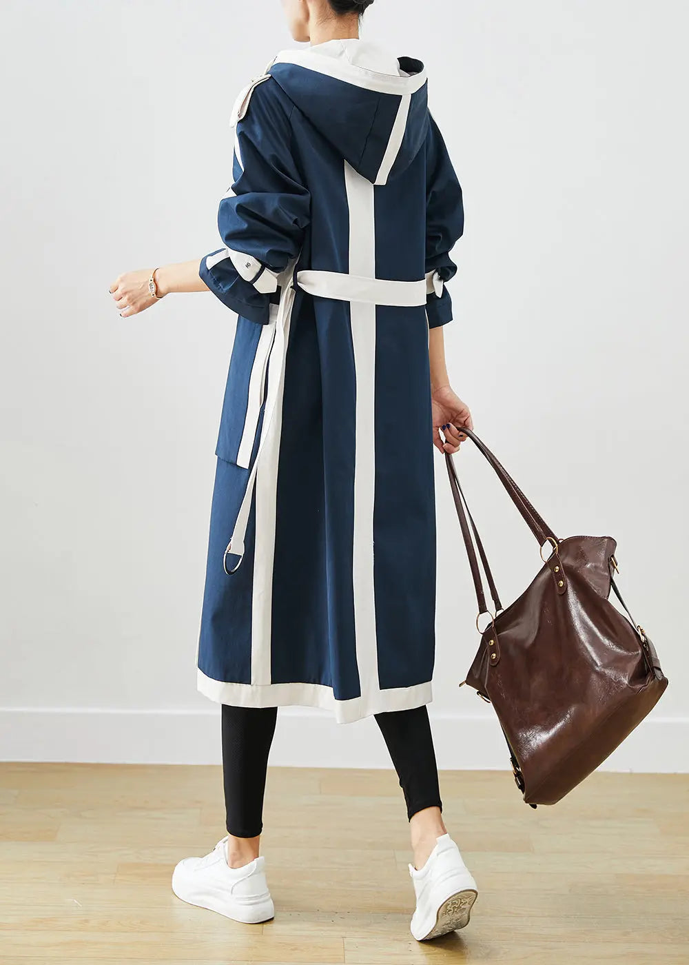 Chic Navy Oversized Patchwork Original Design Cotton Trench Coats Fall Ada Fashion