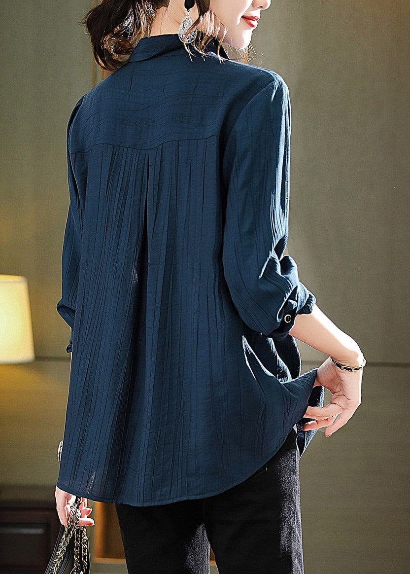 Chic Navy Peter Pan Collar Print Patchwork Button T Shirts Long Sleeve LY1515 - fabuloryshop