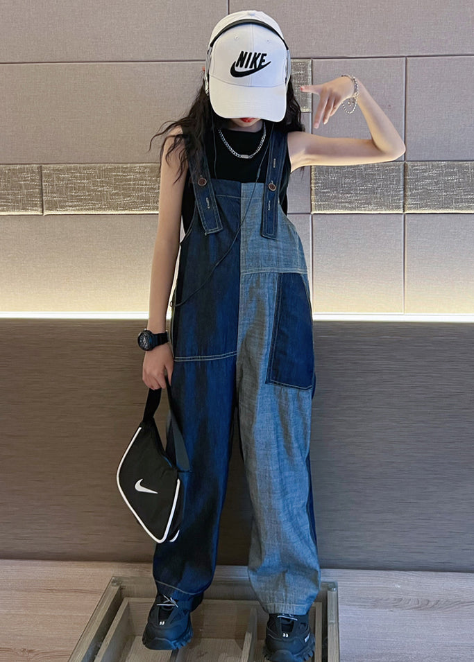 Chic Navy Pockets High Waist Girls Denim Overalls Jumpsuit Fall Ada Fashion