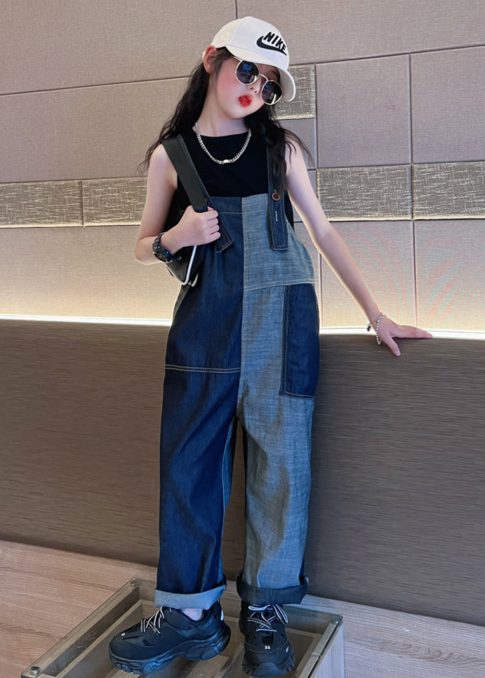 Chic Navy Pockets High Waist Girls Denim Overalls Jumpsuit Fall Ada Fashion