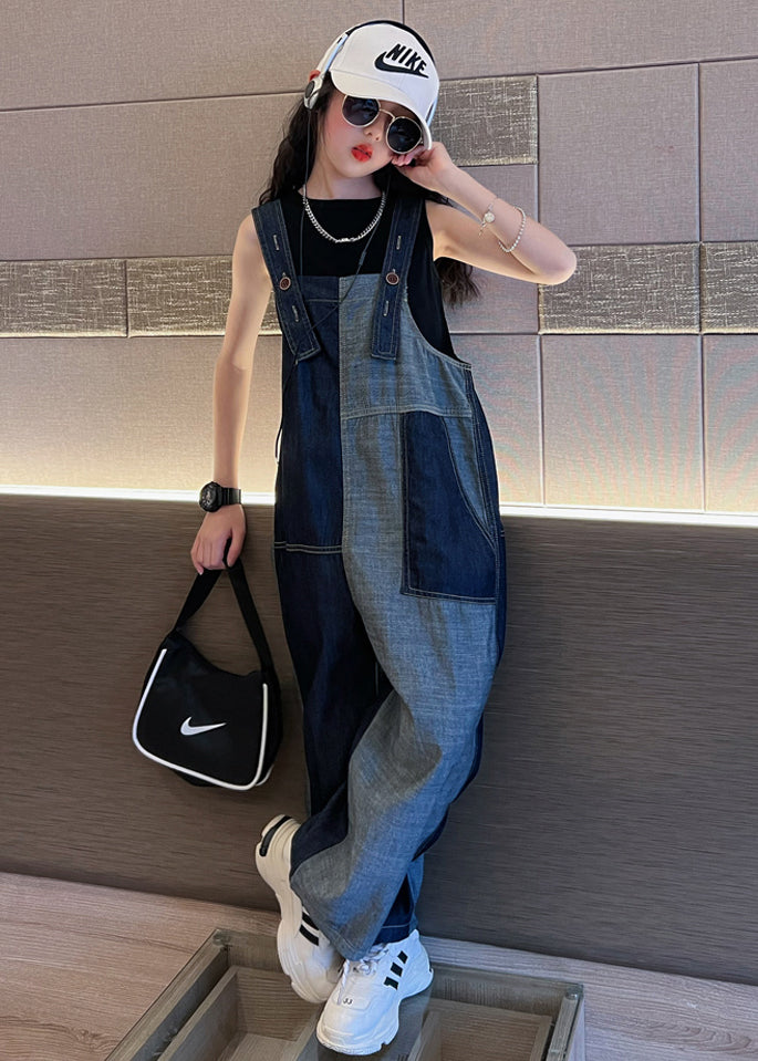 Chic Navy Pockets High Waist Girls Denim Overalls Jumpsuit Fall Ada Fashion