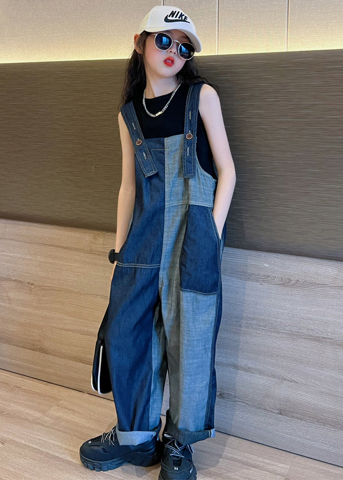 Chic Navy Pockets High Waist Girls Denim Overalls Jumpsuit Fall Ada Fashion