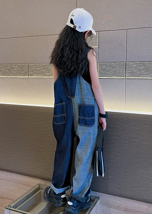 Chic Navy Pockets High Waist Girls Denim Overalls Jumpsuit Fall Ada Fashion