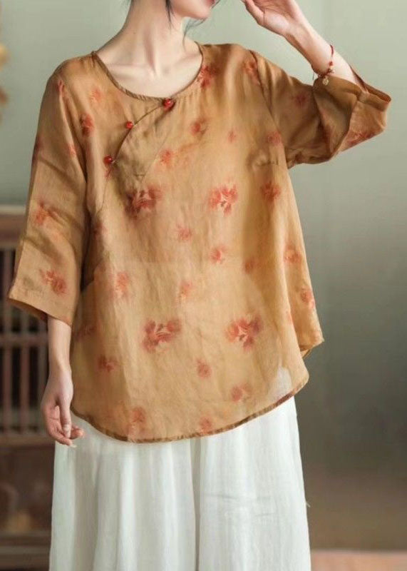 Chic Orange O-Neck Print Patchwork Linen Two Pieces Set Summer LY4098 - fabuloryshop