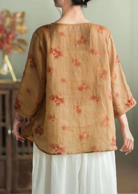 Chic Orange O-Neck Print Patchwork Linen Two Pieces Set Summer LY4098 - fabuloryshop