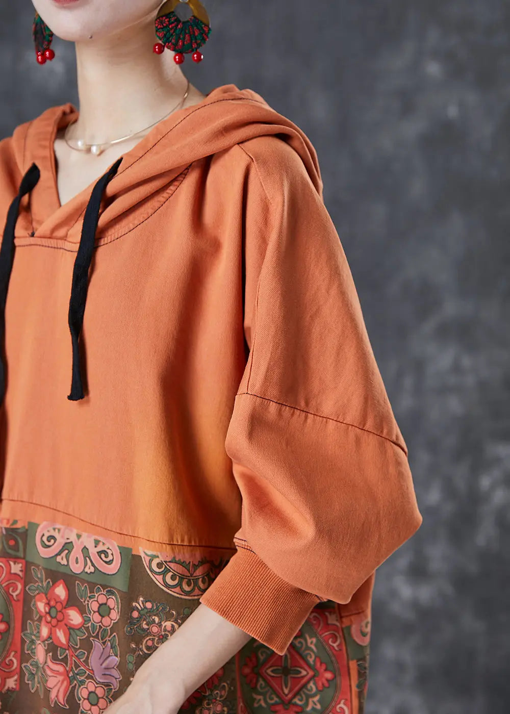 Chic Orange Oversized Patchwork Cotton Pullover Sweatshirt Dress Fall Ada Fashion