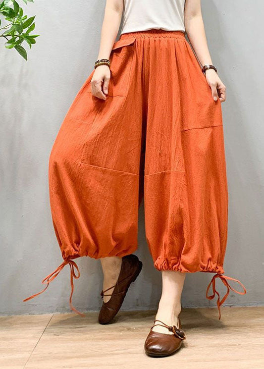 Chic Orange Wrinkled Drawstring Patchwork Linen Lantern Pants Summer LY0587 - fabuloryshop