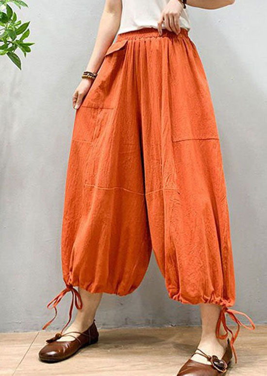 Chic Orange Wrinkled Drawstring Patchwork Linen Lantern Pants Summer LY0587 - fabuloryshop