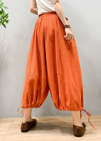 Chic Orange Wrinkled Drawstring Patchwork Linen Lantern Pants Summer LY0587 - fabuloryshop