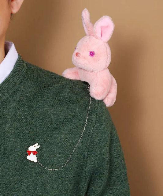 Chic Pink Alloy Chain Plush Rabbit Brooches Ada Fashion
