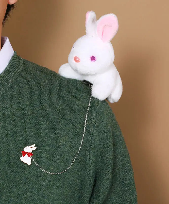 Chic Pink Alloy Chain Plush Rabbit Brooches Ada Fashion