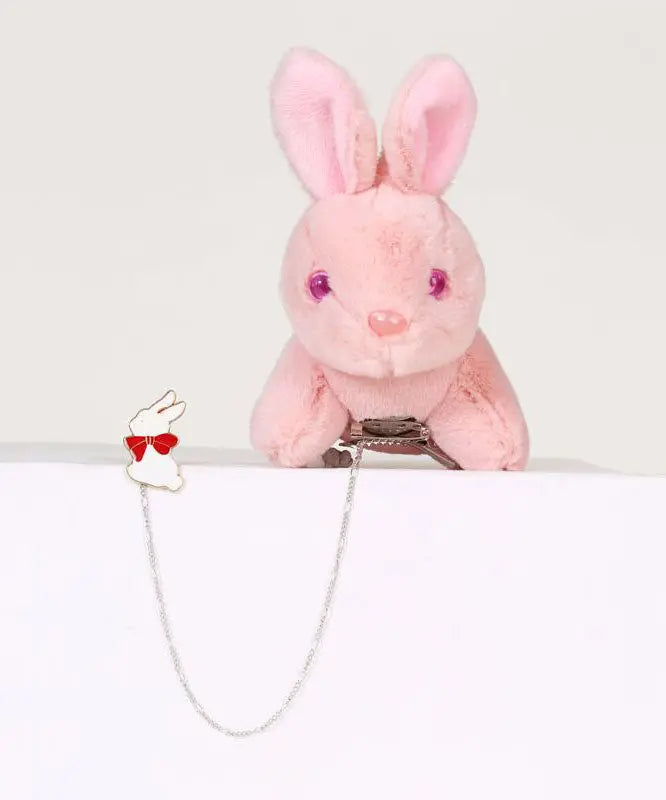 Chic Pink Alloy Chain Plush Rabbit Brooches Ada Fashion
