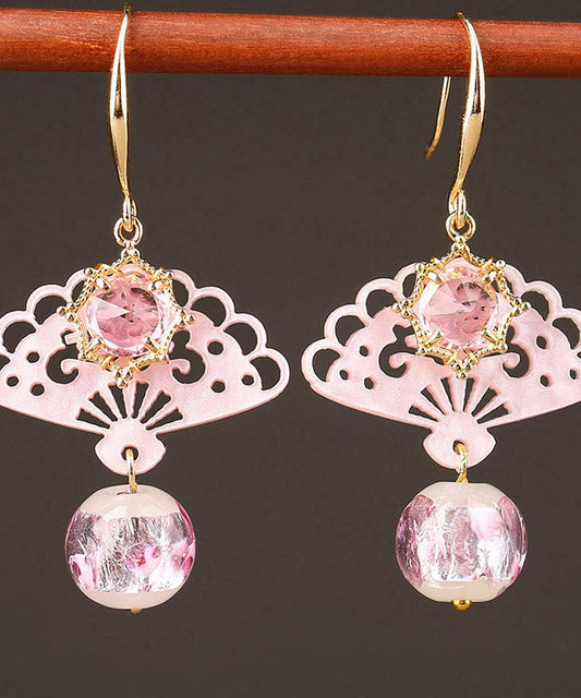 Chic Pink Copper Crystal Coloured Glaze Fan Drop Earrings LY2020 - fabuloryshop