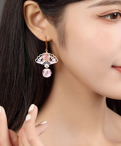 Chic Pink Copper Crystal Coloured Glaze Fan Drop Earrings LY2020 - fabuloryshop