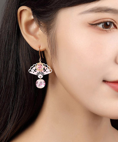 Chic Pink Copper Crystal Coloured Glaze Fan Drop Earrings LY2020 - fabuloryshop