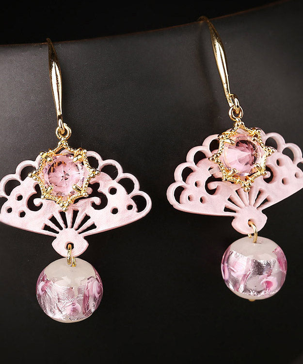 Chic Pink Copper Crystal Coloured Glaze Fan Drop Earrings LY2020 - fabuloryshop