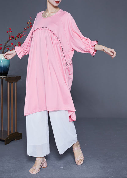 Chic Pink Ruffled Patchwork Cotton A Line Dress Summer LY2888 - fabuloryshop