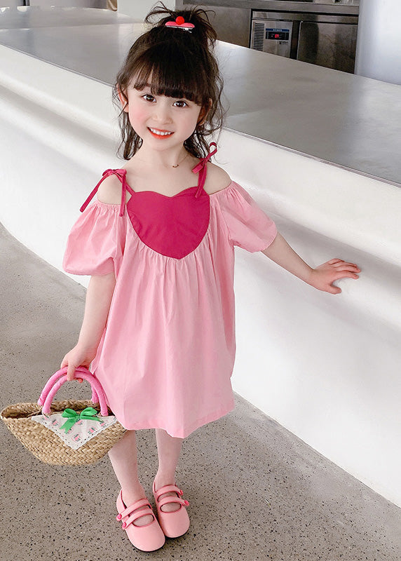 Chic Pink Slash Neck Wrinkled Cotton Slip Mid Dress Sleeveless LY5440 - fabuloryshop