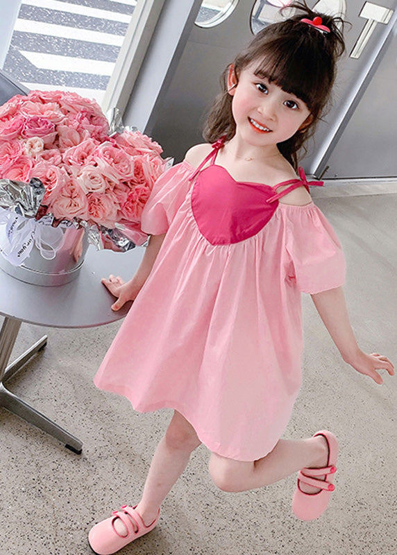 Chic Pink Slash Neck Wrinkled Cotton Slip Mid Dress Sleeveless LY5440 - fabuloryshop