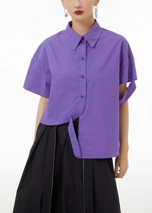 Chic Purple Asymmetrical Design Cotton Blouse Top Summer LC0153 - fabuloryshop