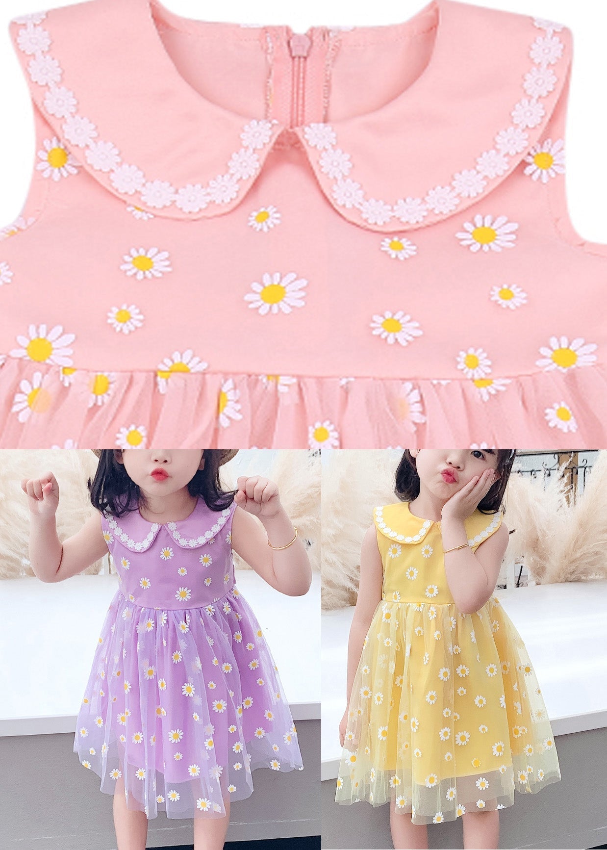 Chic Purple Floral Wrinkled Tulle Kids Party Long Dress Sleeveless LY6441 - fabuloryshop