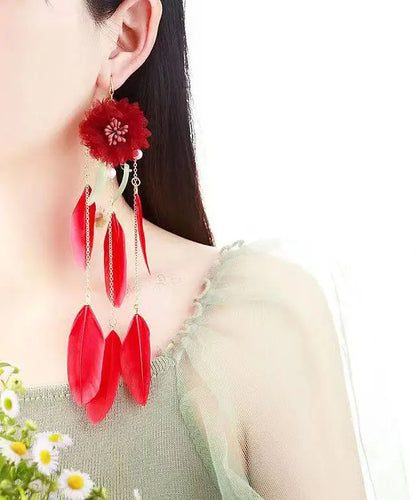 Chic Purple Hand Woven Feather Tassel Drop Earrings Ada Fashion