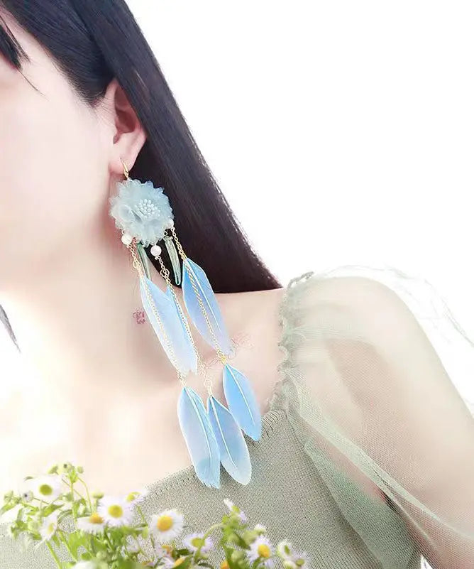 Chic Purple Hand Woven Feather Tassel Drop Earrings Ada Fashion