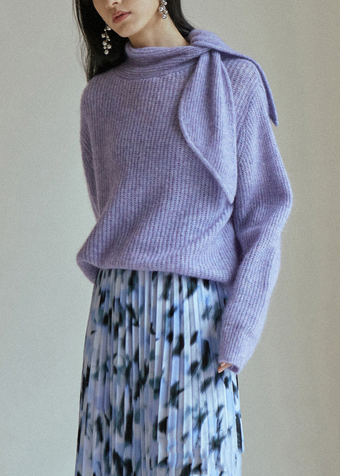 Pulls en maille patchwork à lacets violets