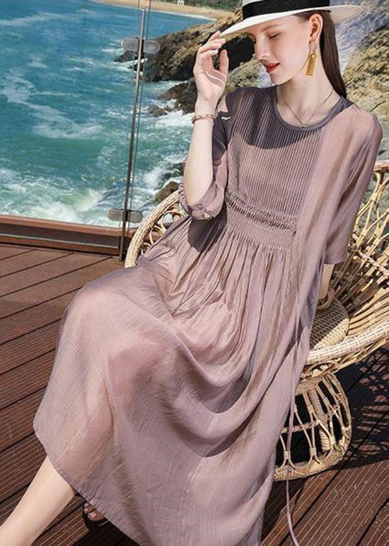Chic Purple O Neck Patchwork Silk Holiday Dresses Summer LC0227 - fabuloryshop