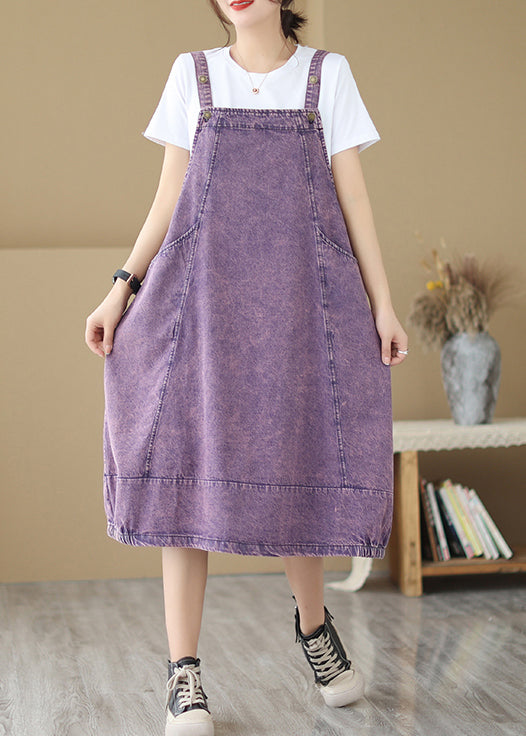 Chic Purple Oversized Patchwork Denim Strap Dress Summer Ada Fashion