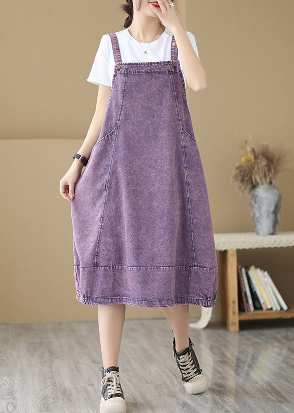 Chic Purple Oversized Patchwork Denim Strap Dress Summer Ada Fashion