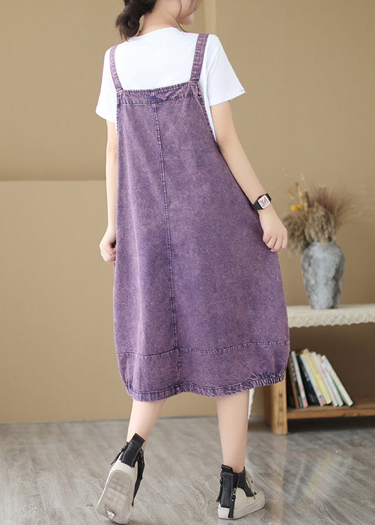 Chic Purple Oversized Patchwork Denim Strap Dress Summer Ada Fashion