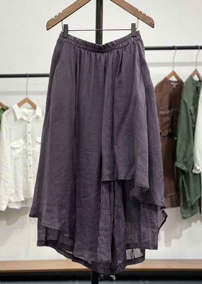 Chic Purple Wrinkled Asymmetrical Patchwork Linen Pants Skirts Summer Ada Fashion