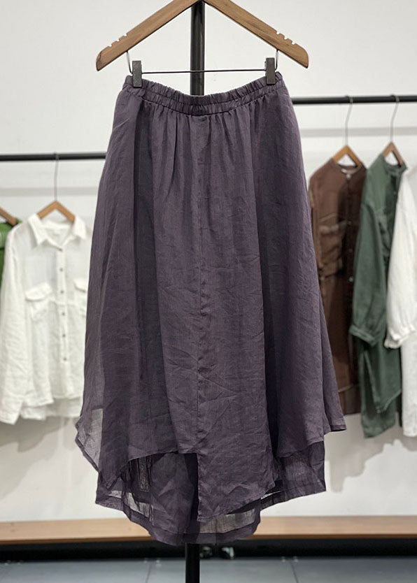 Chic Purple Wrinkled Asymmetrical Patchwork Linen Pants Skirts Summer Ada Fashion